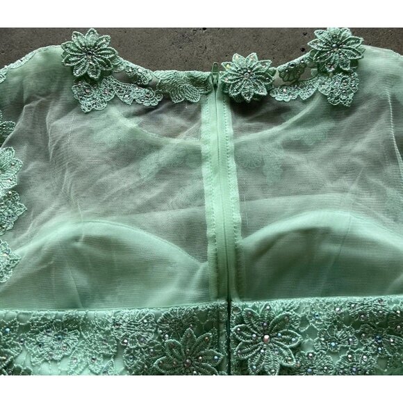 Vintage City Triangles Long Green Mint Dress Prom White Stones Women’s Sz 3 - Picture 15 of 16